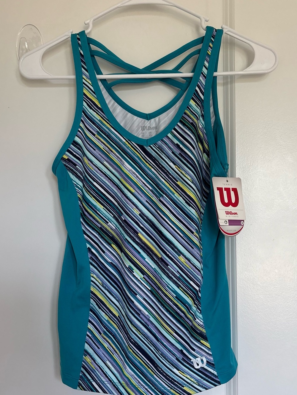 Wilson Teal-Trim Multi-Stripe Crossback Tennis Tank. Women XS.  NWT